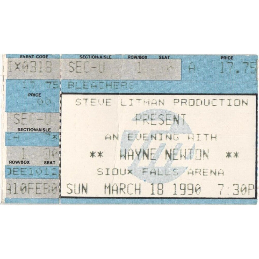Vintage 1990 Wayne Newton Concert Ticket Stub Sioux Falls SD